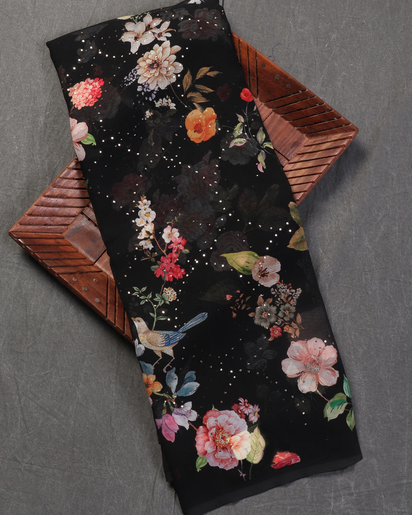 Black Chiffon Silk Saree T449600-image