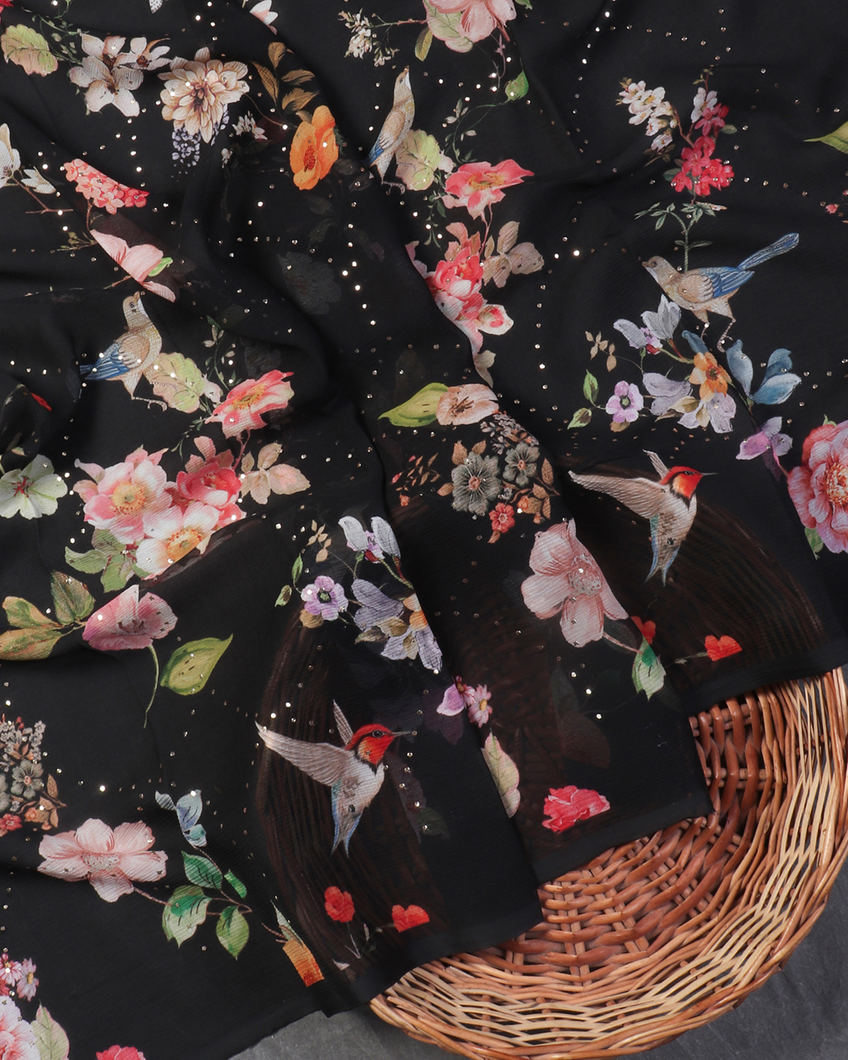 Black Chiffon Silk Saree T4496002