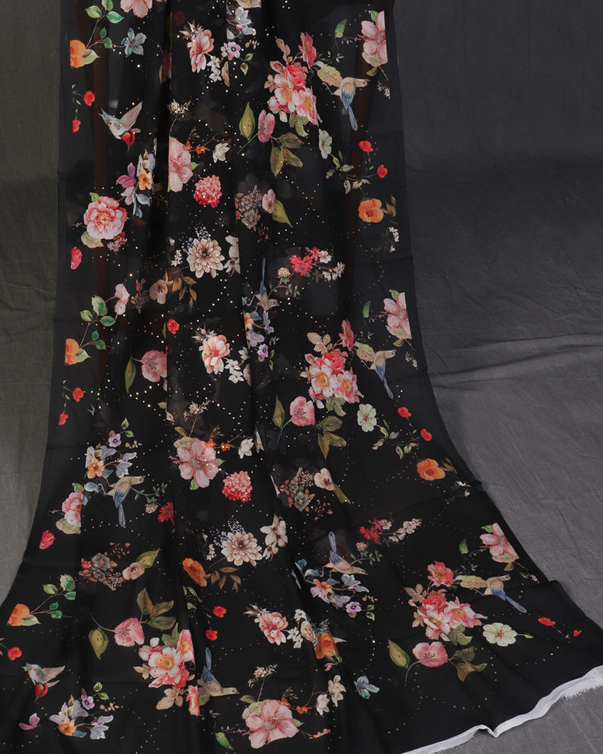 Black Chiffon Silk Saree T4496004