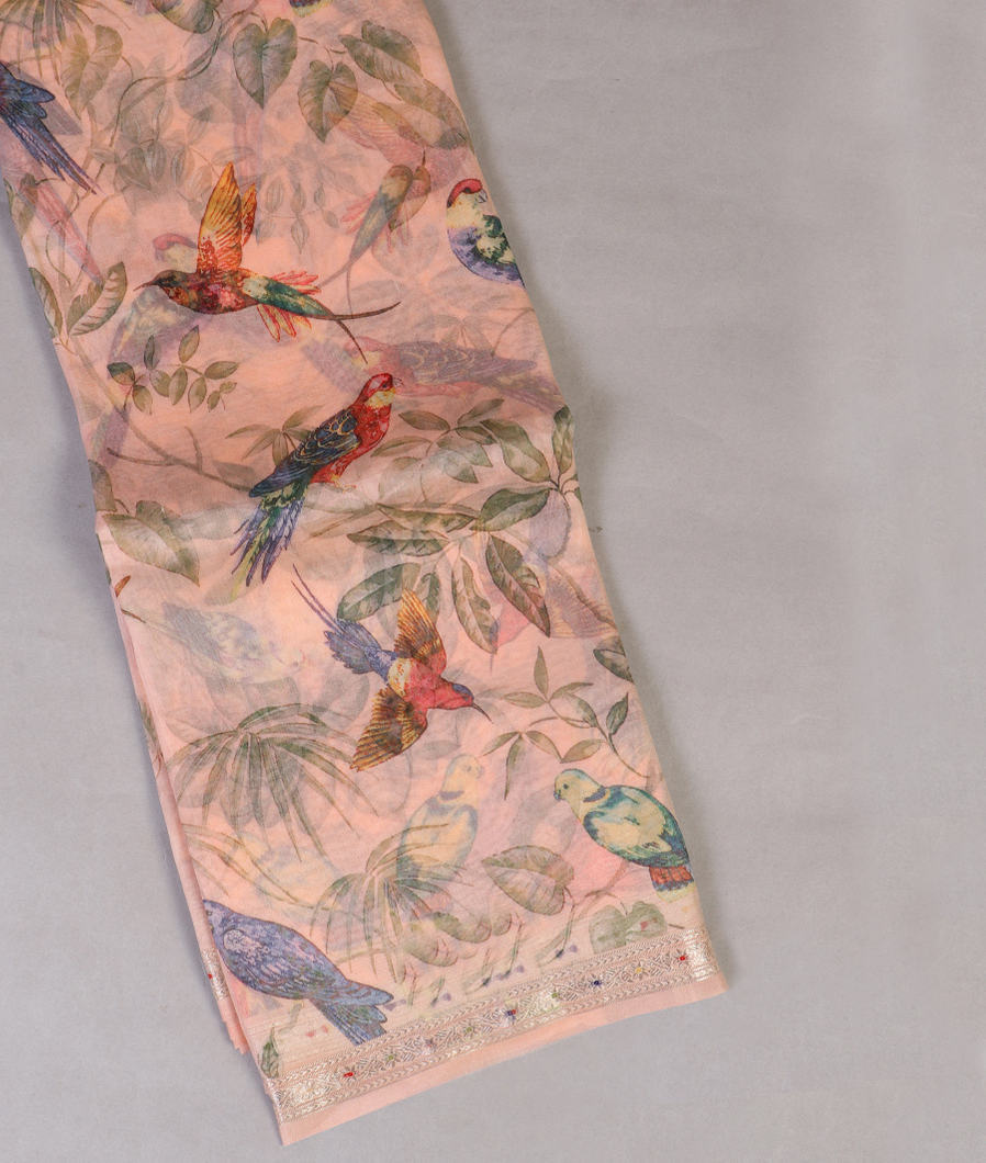 Peach Kora Organza Printed Saree T343652-image