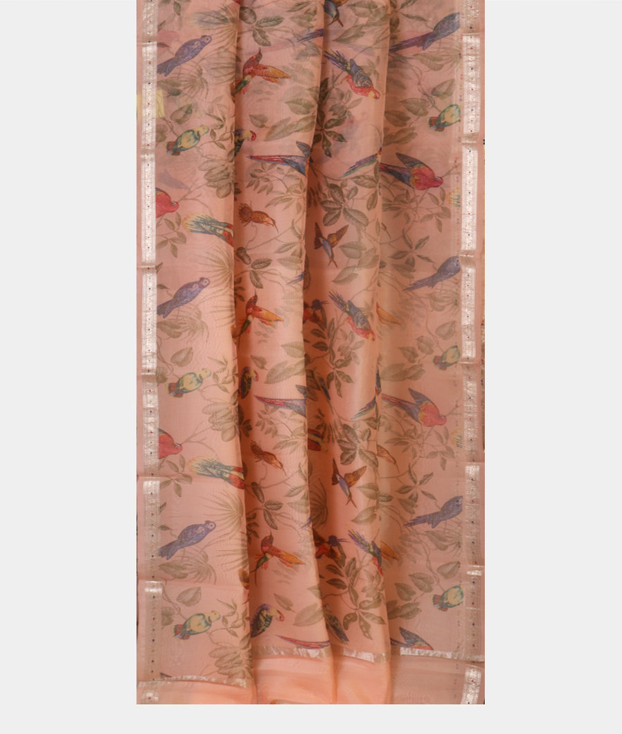 Peach Kora Organza Printed Saree T3436522