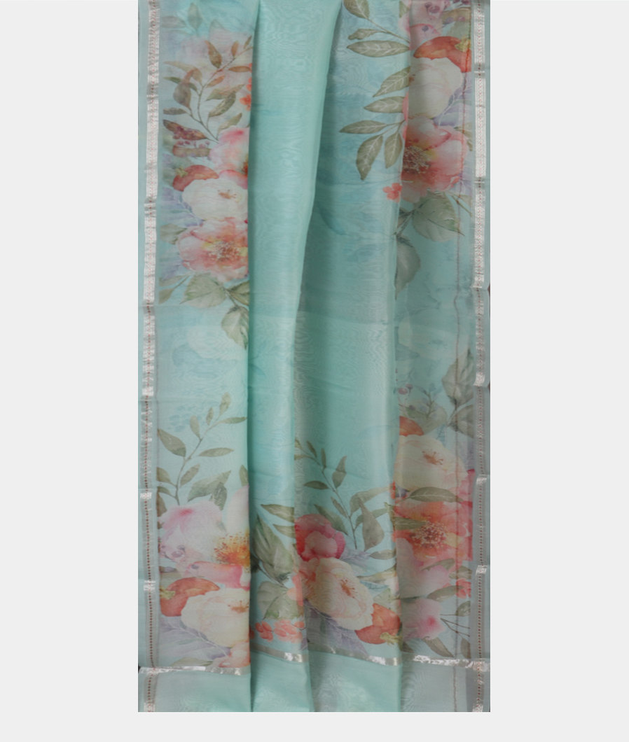 Blue Kora Organza Printed Saree T4396172