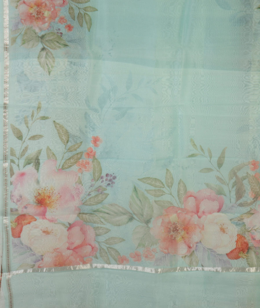 Blue Kora Organza Printed Saree T4396174