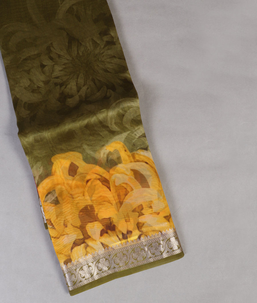 Green Kora Organza Printed Saree T437656-image