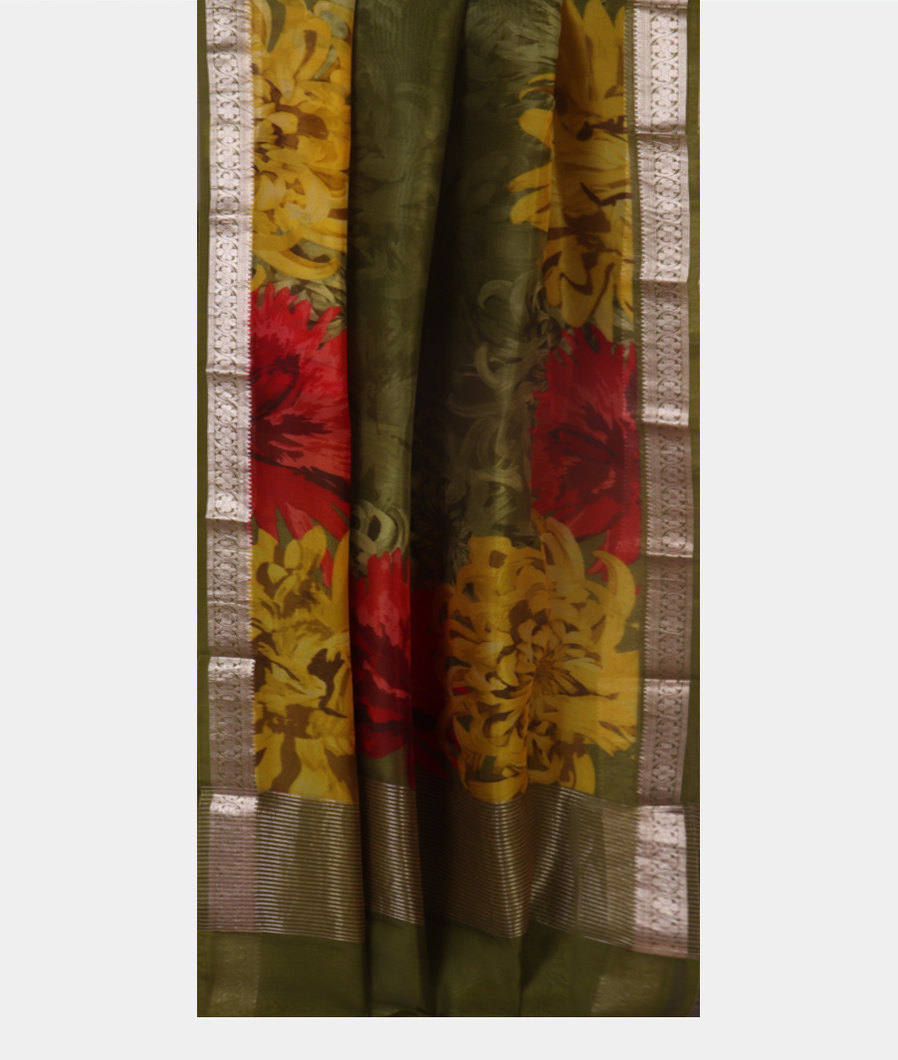 Green Kora Organza Printed Saree T4376562
