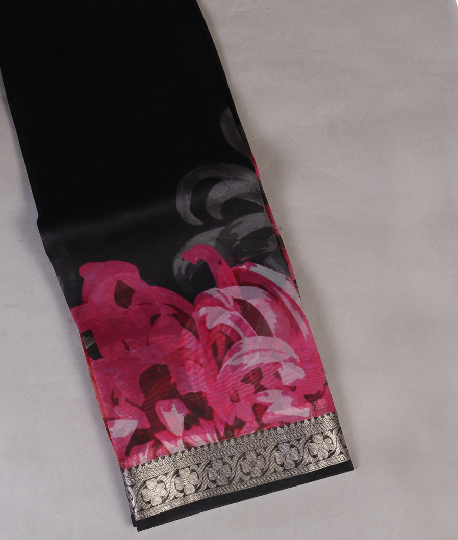 Black Kora Organza Printed Saree T437648-image