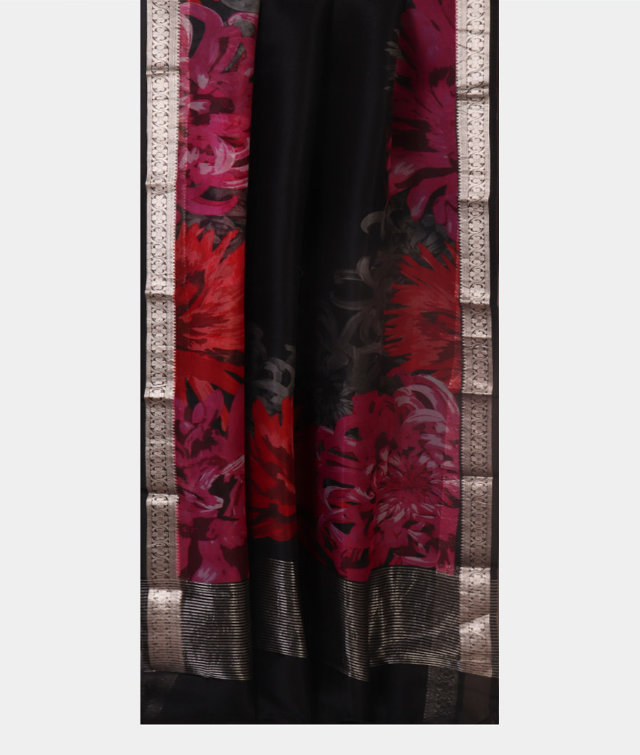 Black Kora Organza Printed Saree T4376482