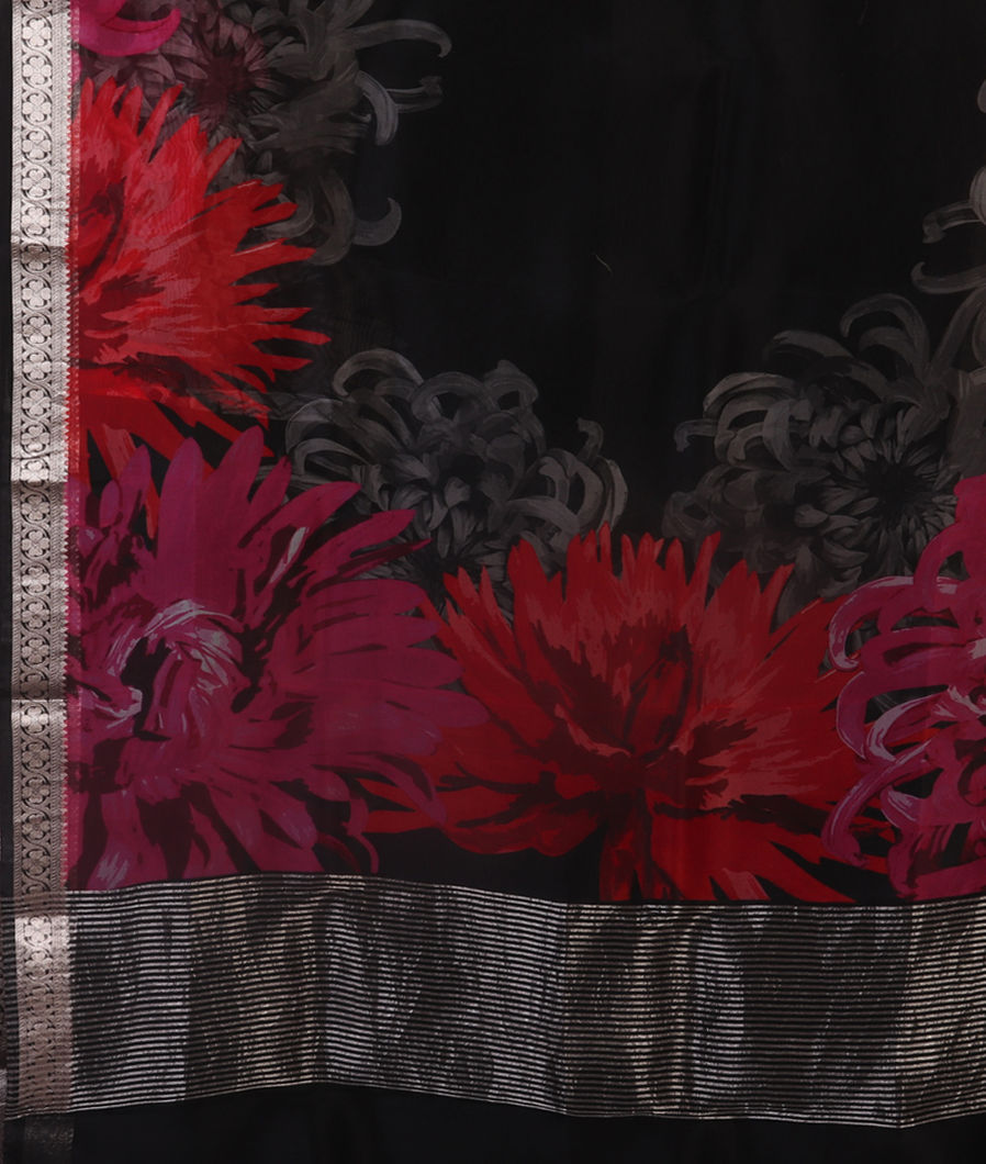 Black Kora Organza Printed Saree T4376484