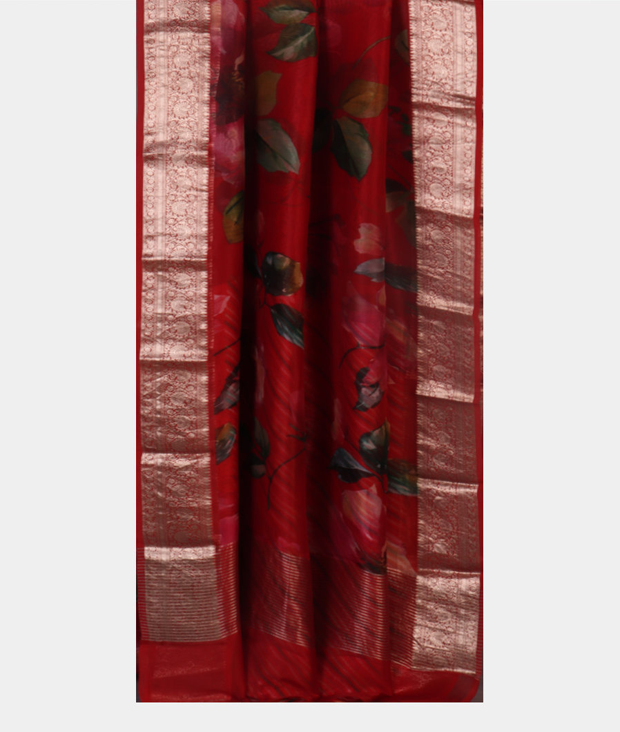 Red Kora Organza Printed Saree T4376662