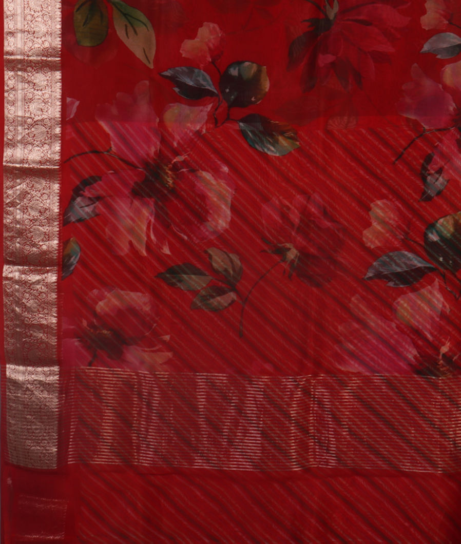 Red Kora Organza Printed Saree T4376664
