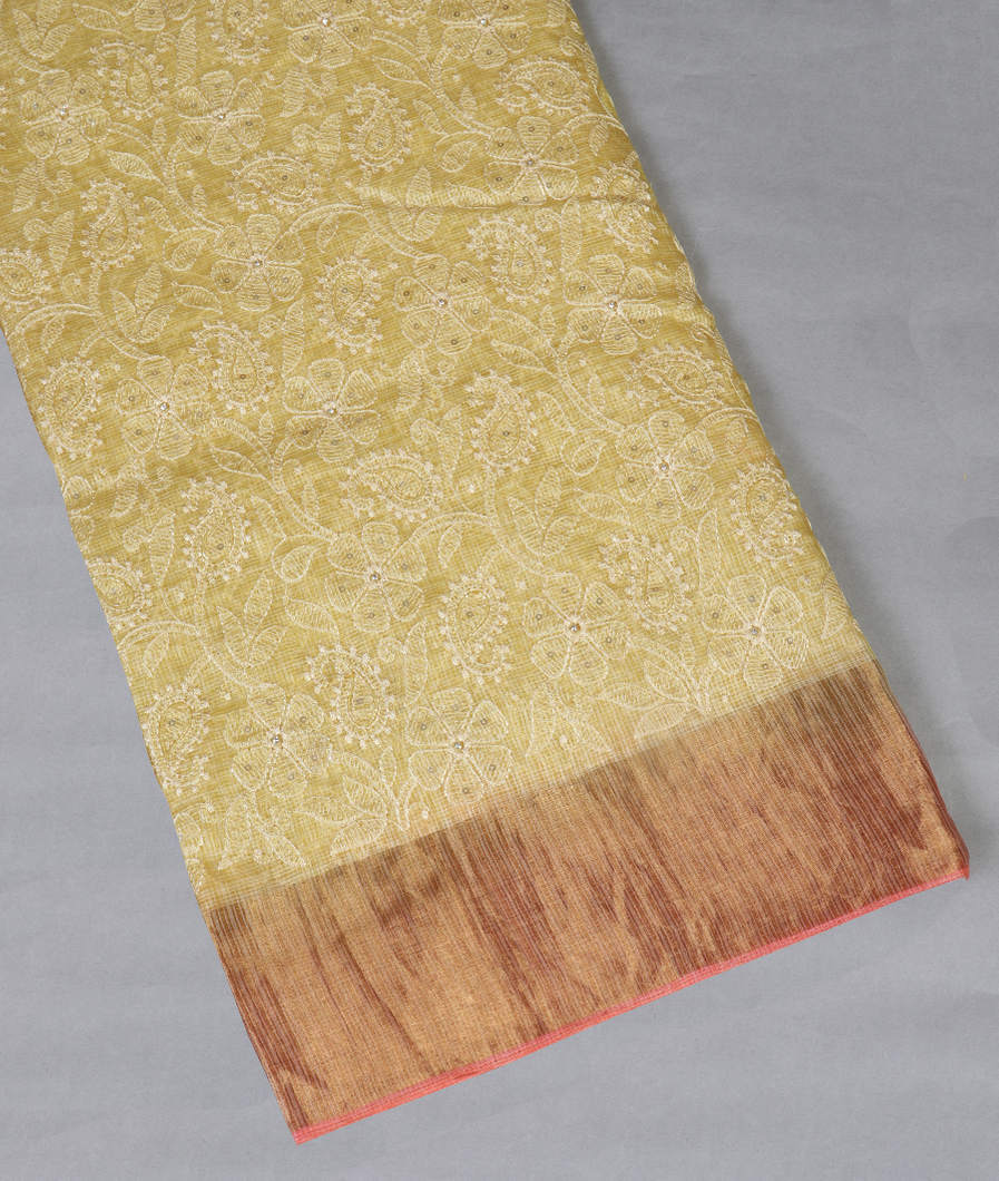 Yellow Silk Kota Embroidery Saree T446538-image
