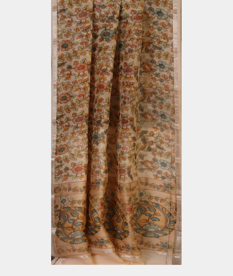 Cream Kora Organza Printed Saree T2489312