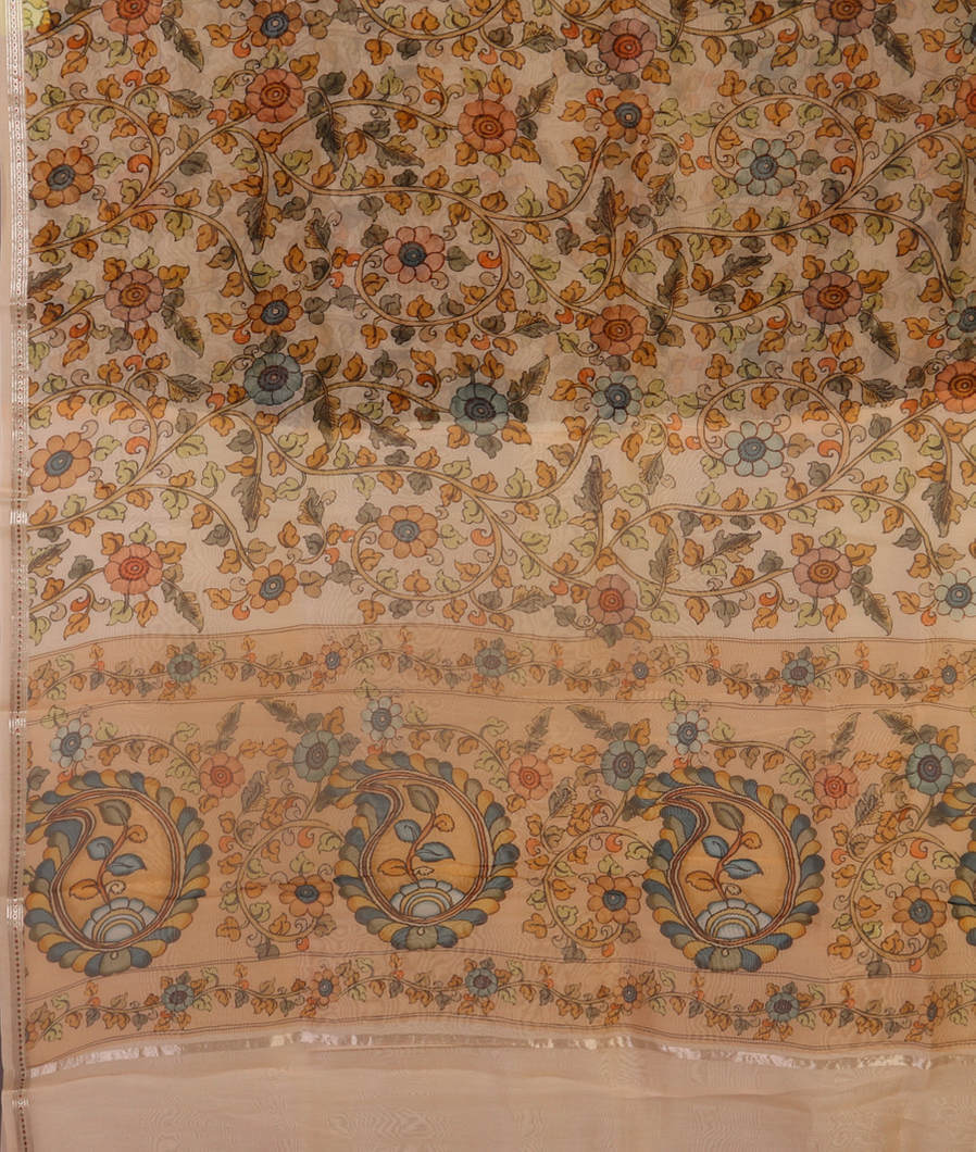 Cream Kora Organza Printed Saree T2489314