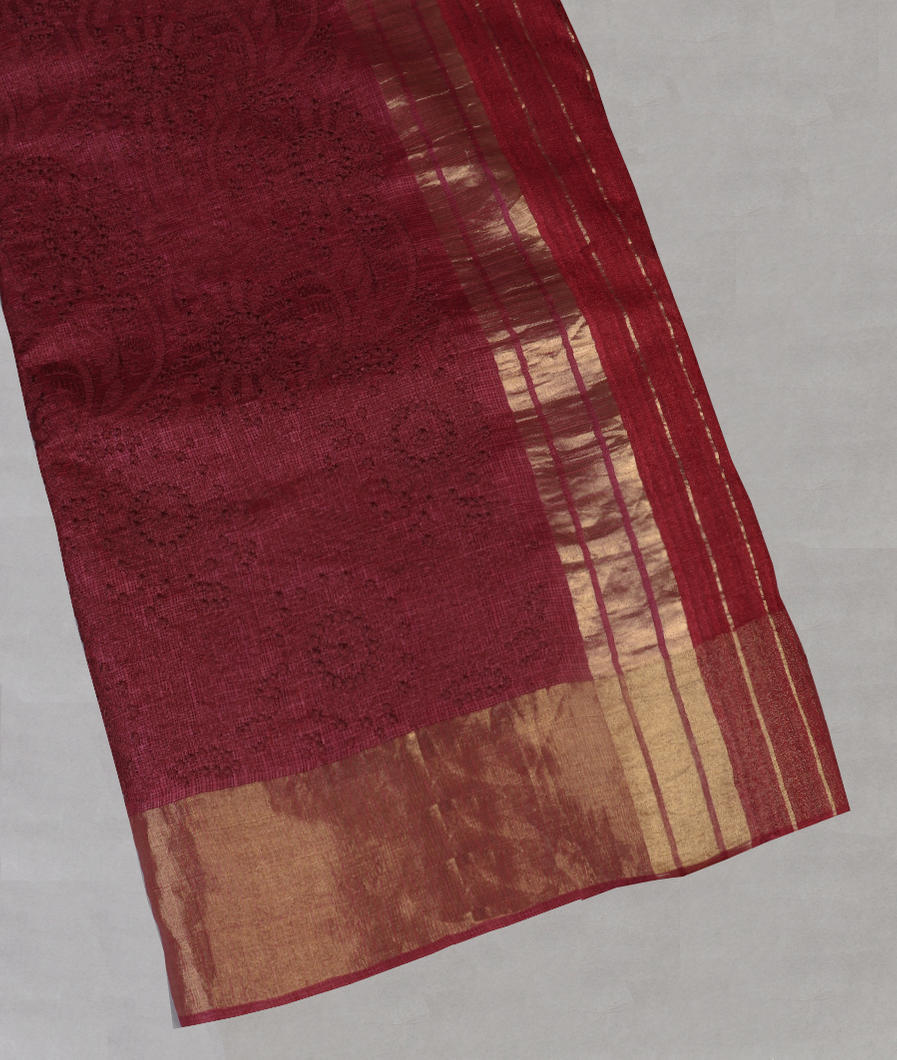 Maroon Silk Kota Embroidery Saree T449255-image