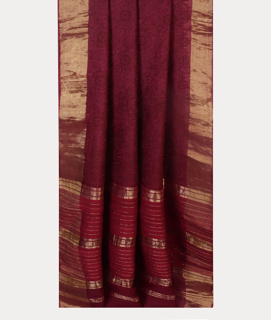 Maroon Silk Kota Embroidery Saree T4492552