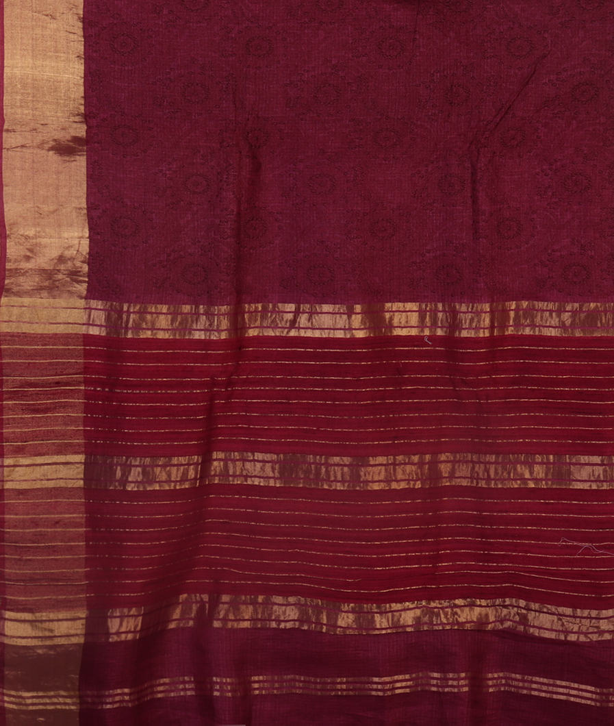 Maroon Silk Kota Embroidery Saree T4492554