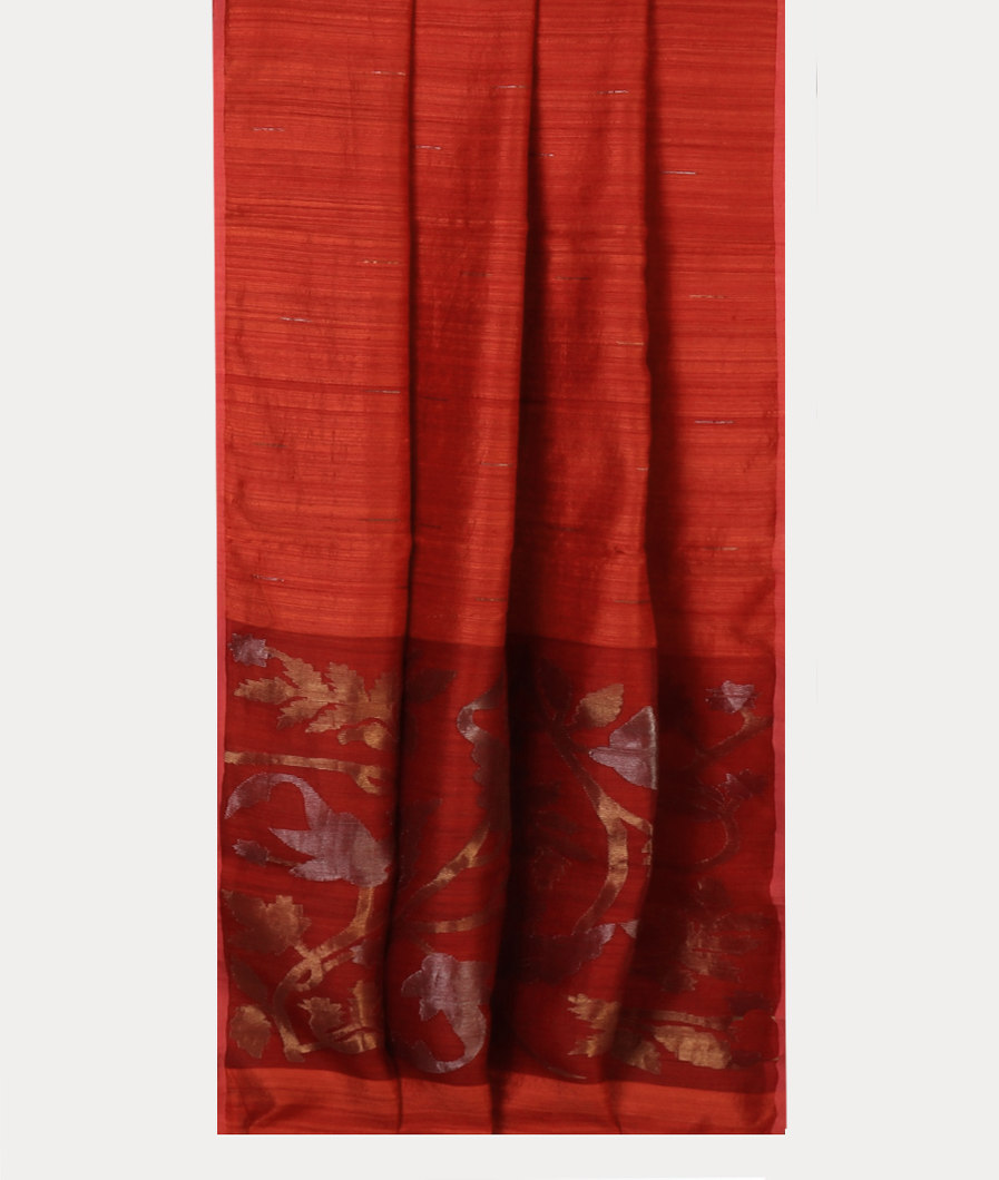 Red Handwoven Tussar Saree T4468742