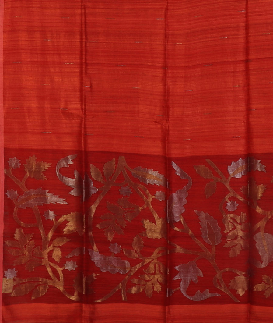 Red Handwoven Tussar Saree T4468744