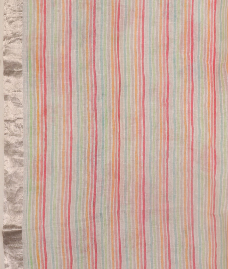 White Linen Printed Saree T4517583