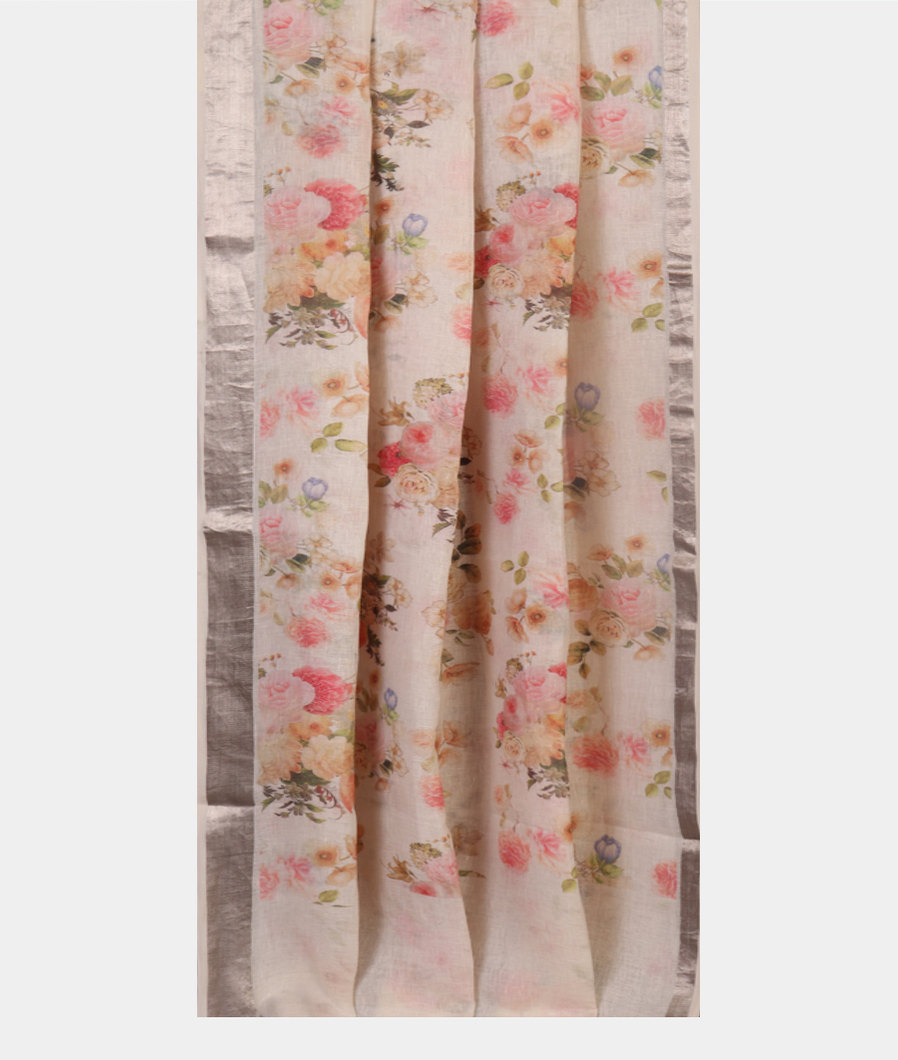 White Linen Printed Saree T4517592