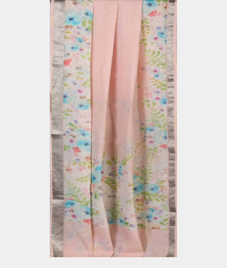 pink Linen Printed Saree T4517772