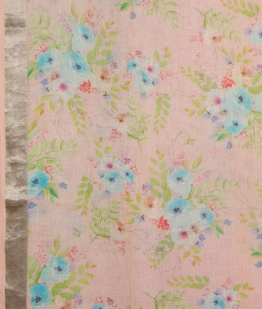 pink Linen Printed Saree T4517773