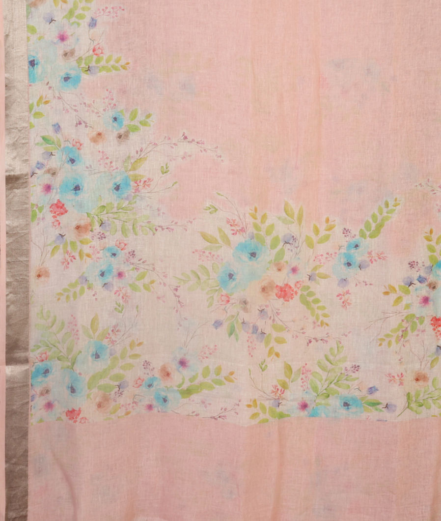 pink Linen Printed Saree T4517774