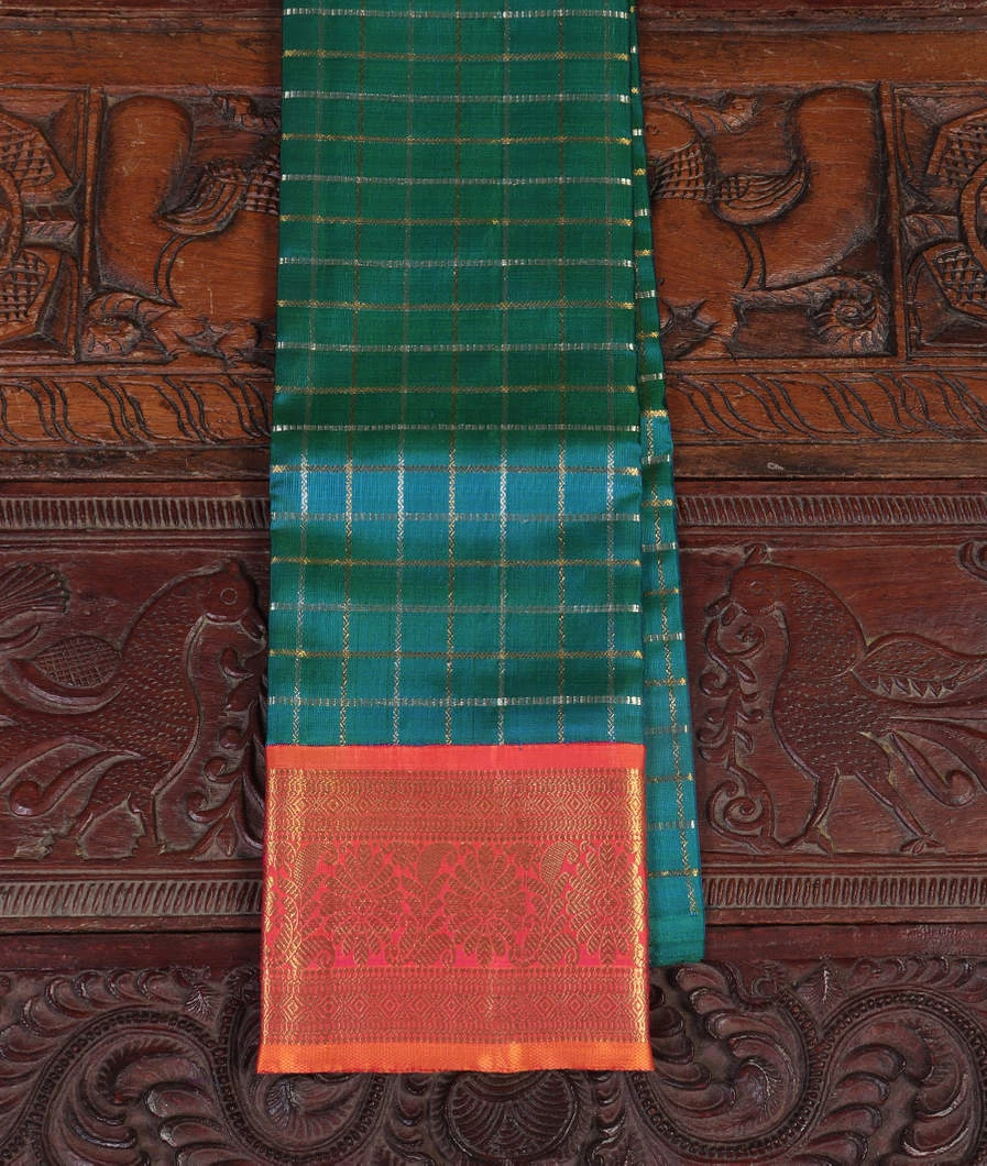 Peacock Blue Handwoven Kanjivaram Silk Pavadai T432474-image