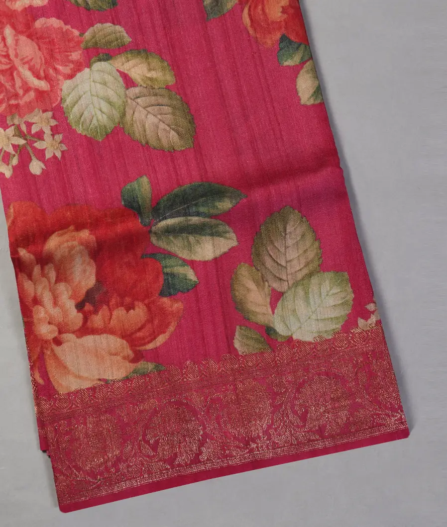 Pink Printed Banaras Tussar Georgette Saree T451384-image