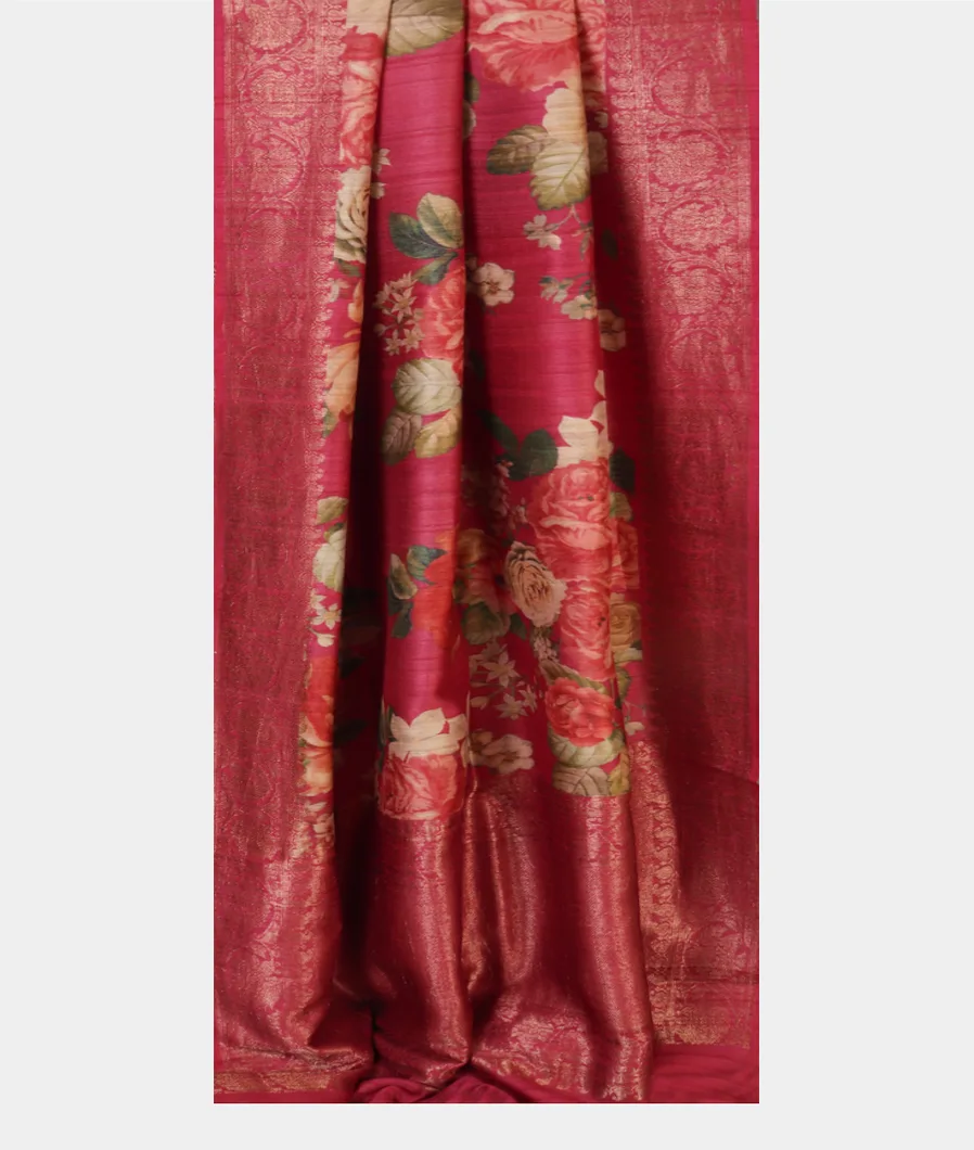 Pink Printed Banaras Tussar Georgette Saree T4513842