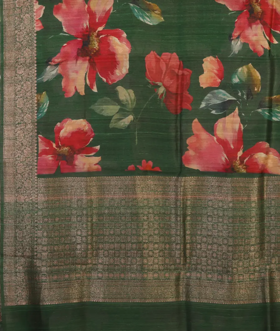 Green Printed Banaras Tussar Georgette Saree T4238314