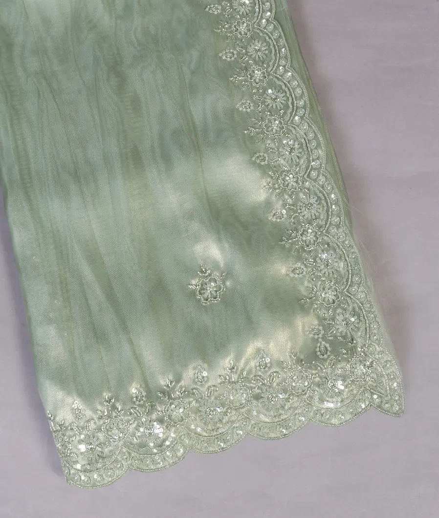 Green Kora Tissue Organza Embroidery Saree T450374-image