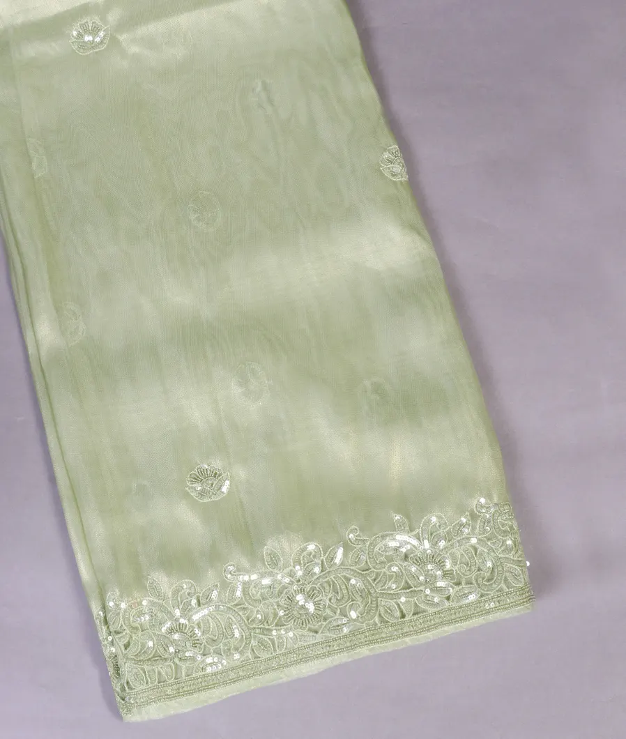 Green Kora Tissue Organza Embroidery Saree T450410-image