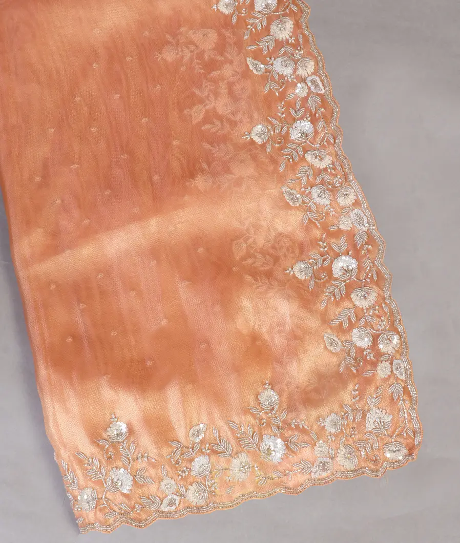 Peach Kora Tissue Organza Embroidery Saree T450369-image