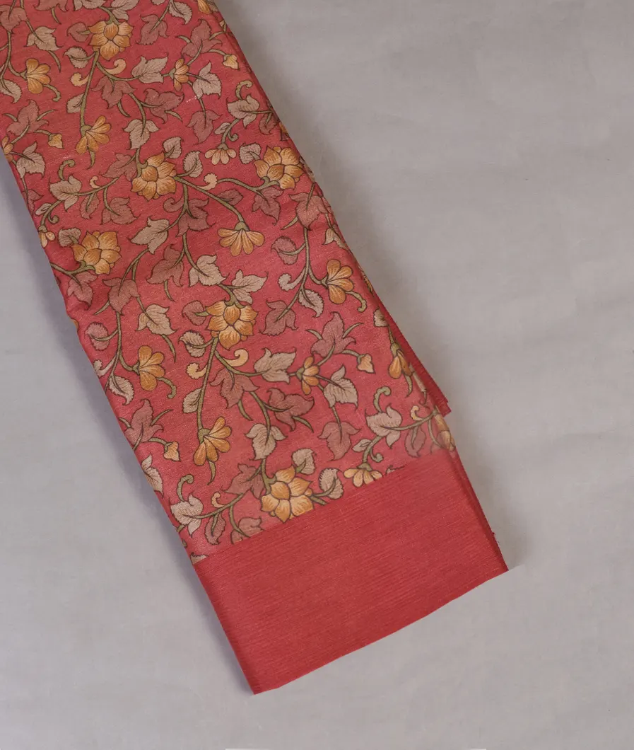 Red Tussar Printed Saree T450313-image