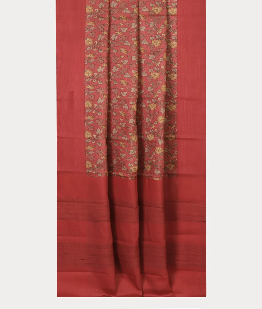 Red Tussar Printed Saree T4503132