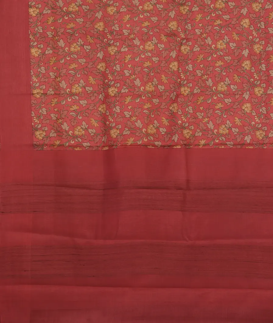 Red Tussar Printed Saree T4503134