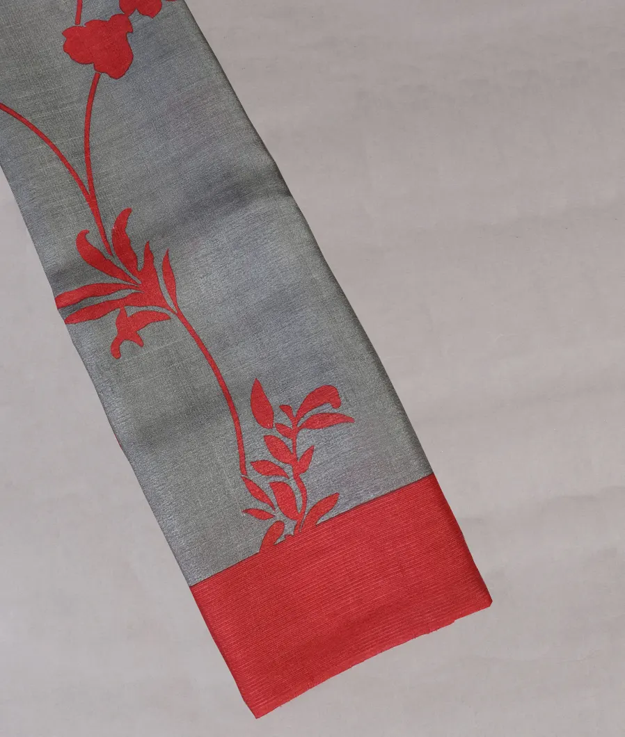 Grey Tussar Printed Saree T450305-image