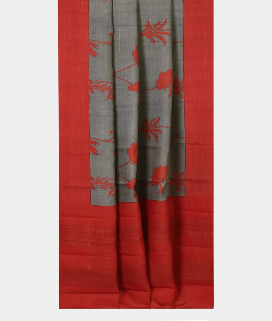 Grey Tussar Printed Saree T4503052