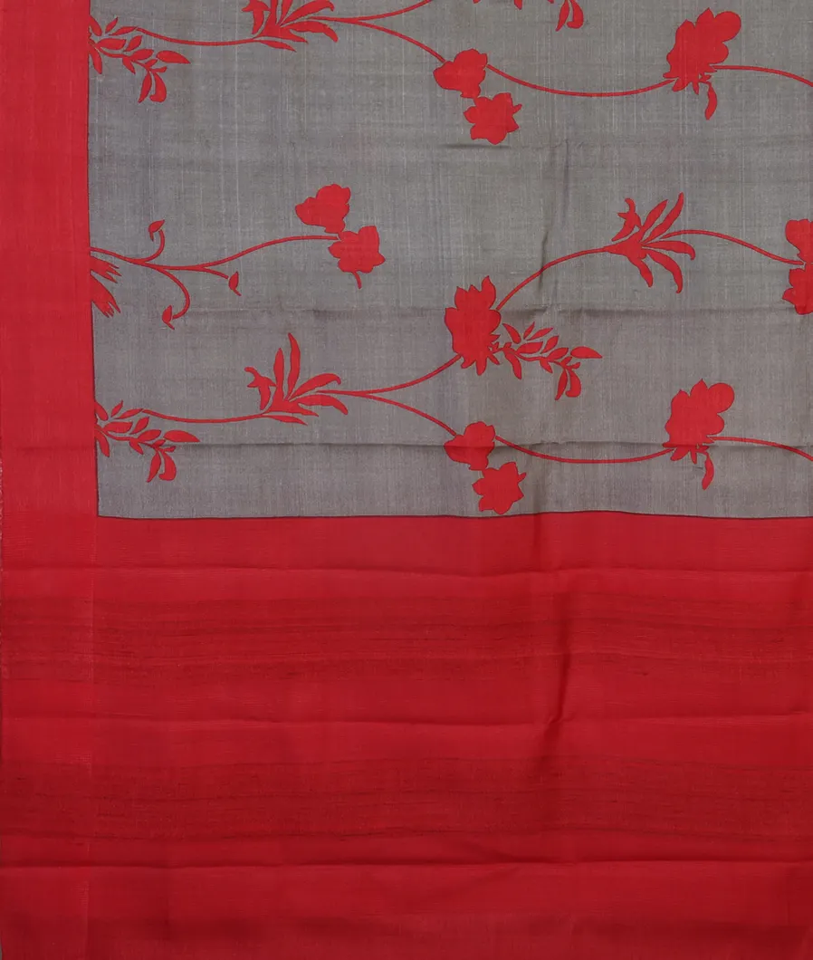 Grey Tussar Printed Saree T4503054
