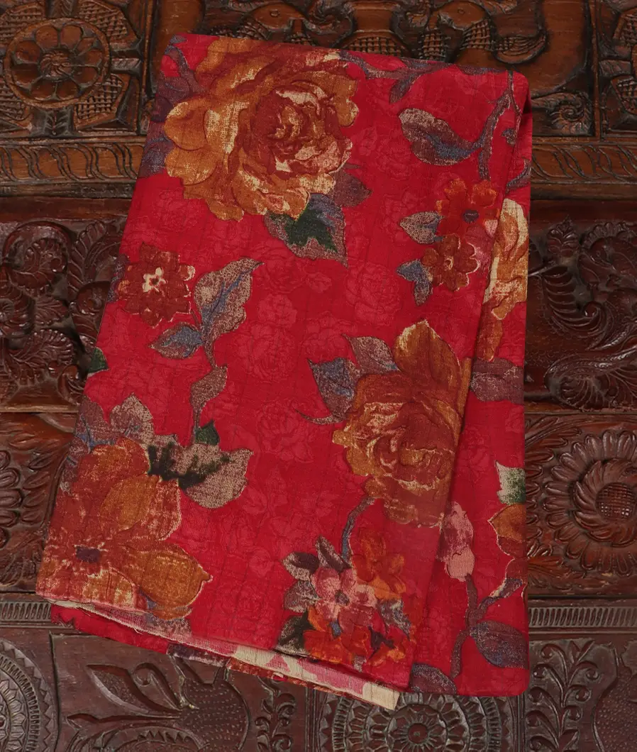Red Hand Printed Kanjivaram Silk Blouse T438065-image