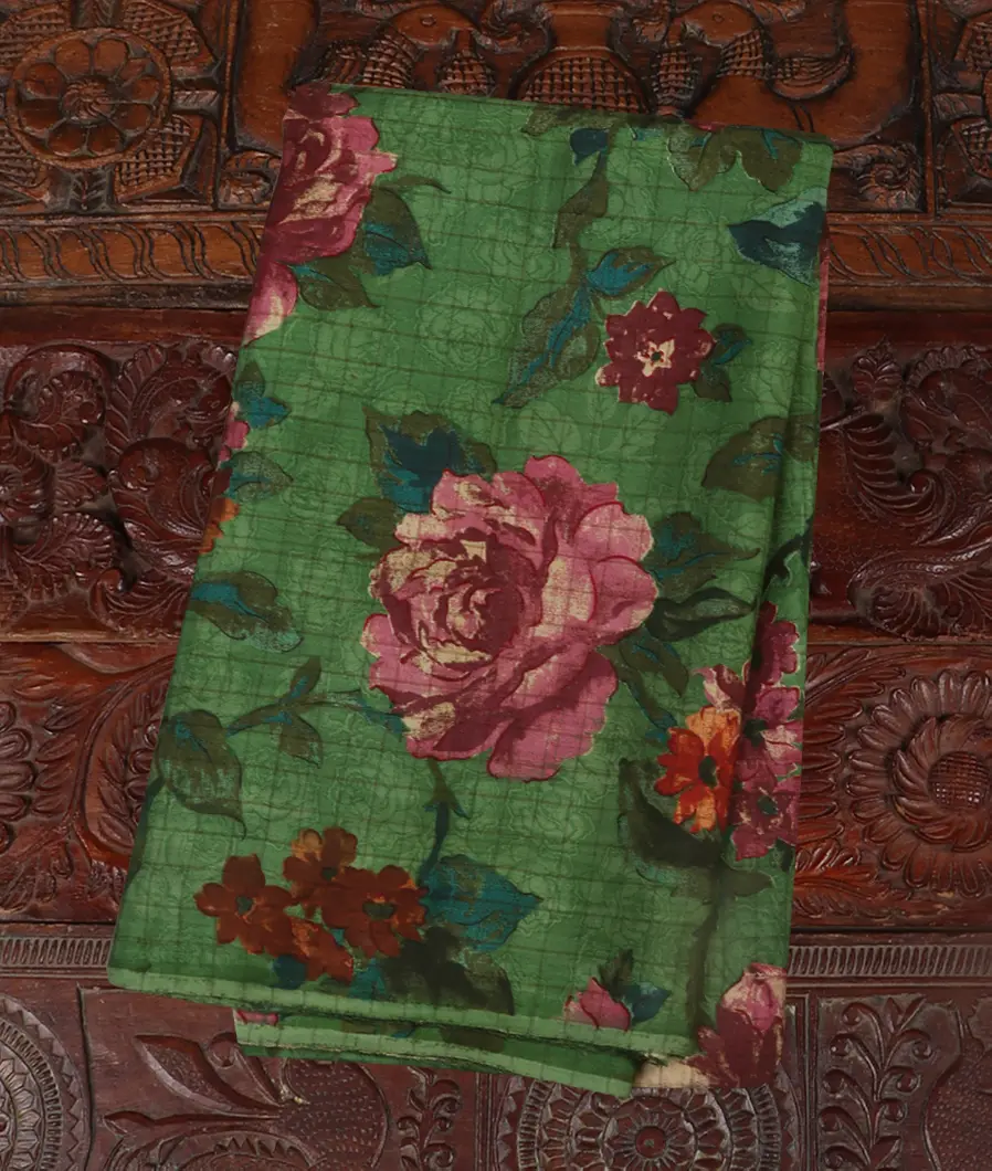 Green Hand Printed Kanjivaram Silk Blouse T428160-image