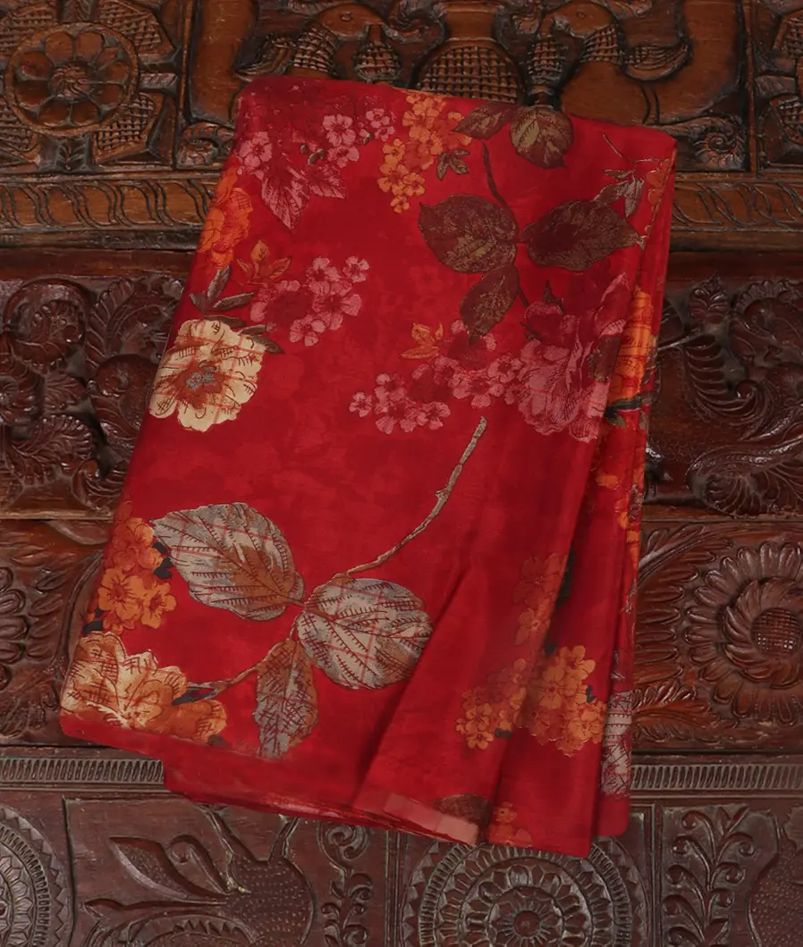 Maroon Hand Printed Kanjivaram Silk Blouse T438055-image