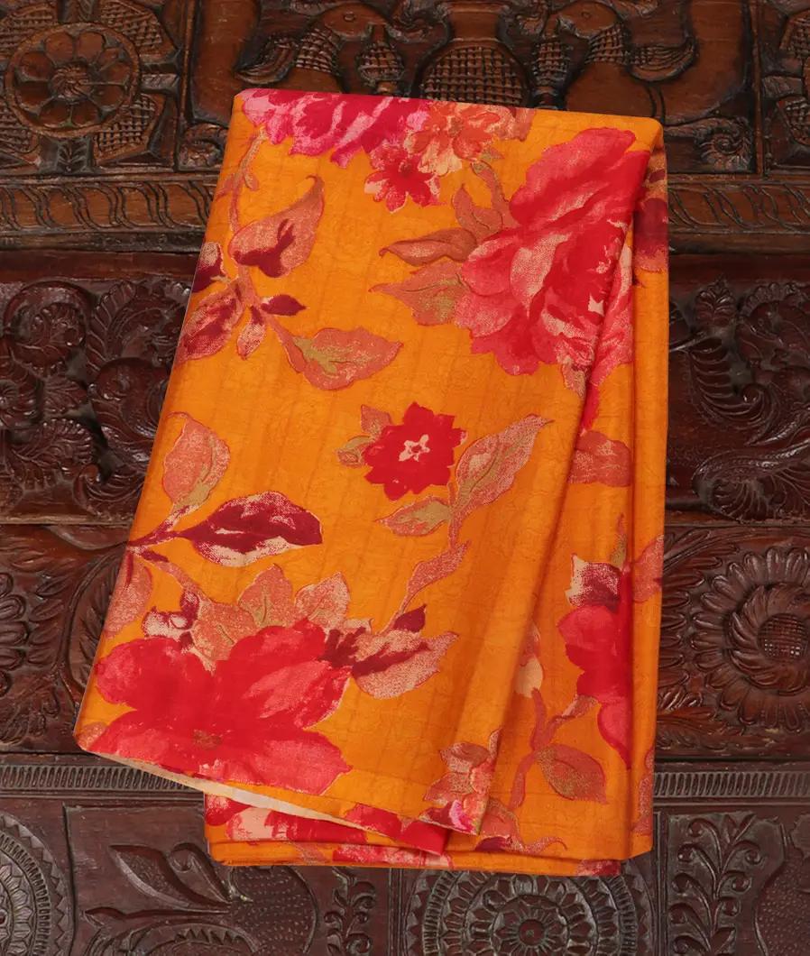 Yellow Hand Printed Kanjivaram Silk Blouse T428156-image