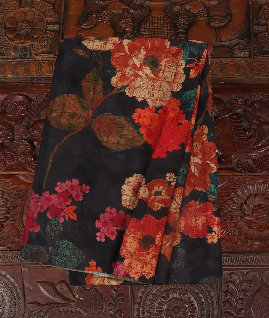 Black Hand Printed Kanjivaram Silk Blouse T438063-image
