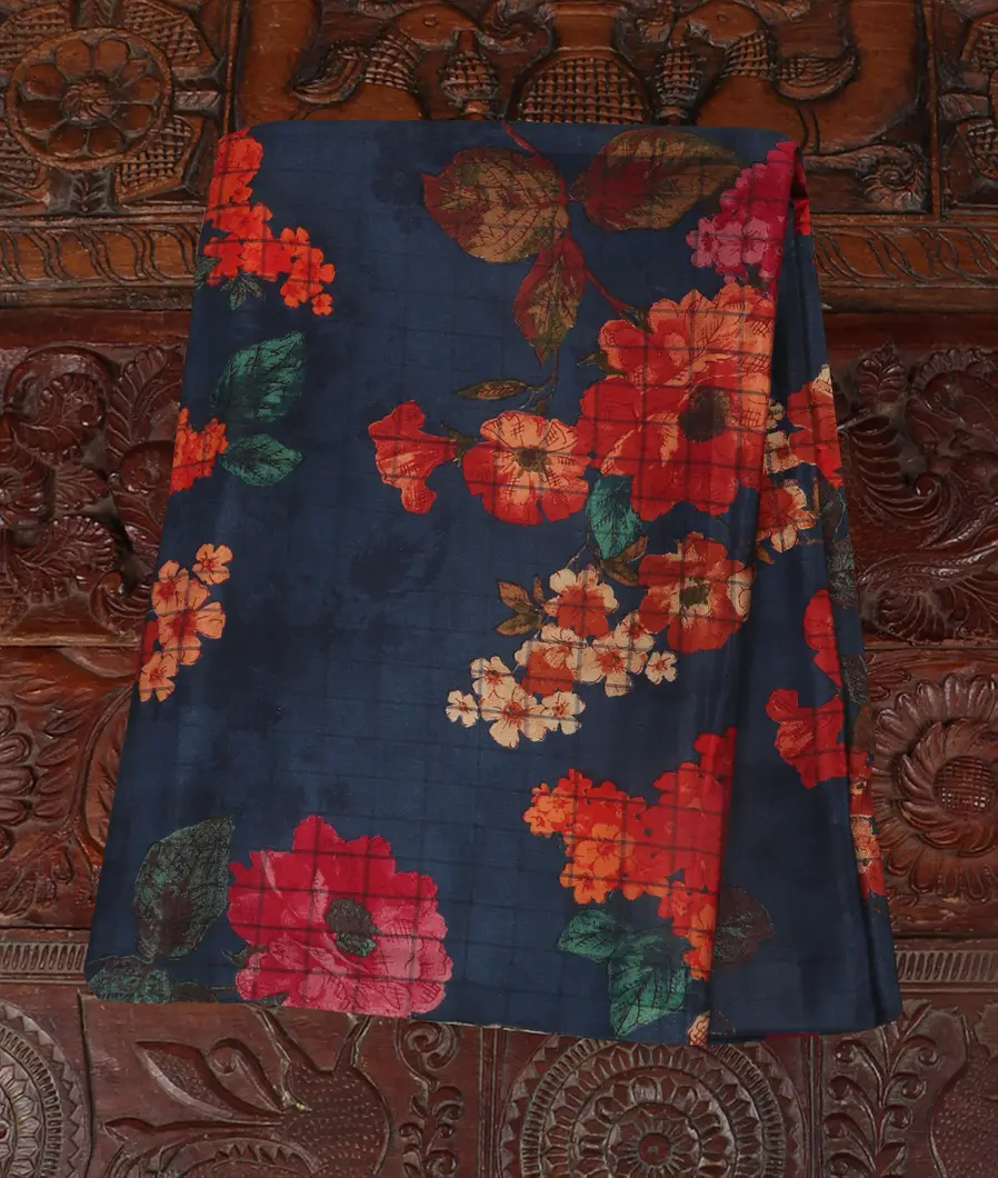 Blue Hand Printed Kanjivaram Silk Blouse T438057-image