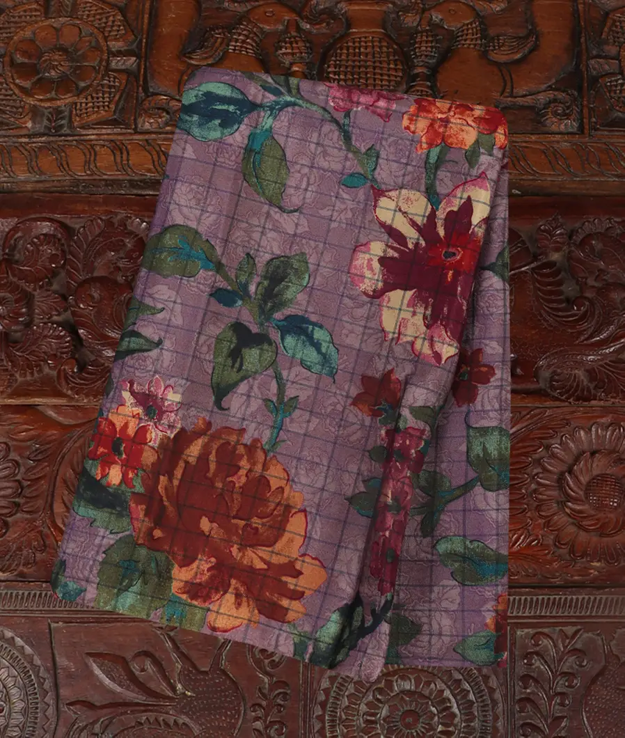 Purple Hand Printed Kanjivaram Silk Blouse T438045-image