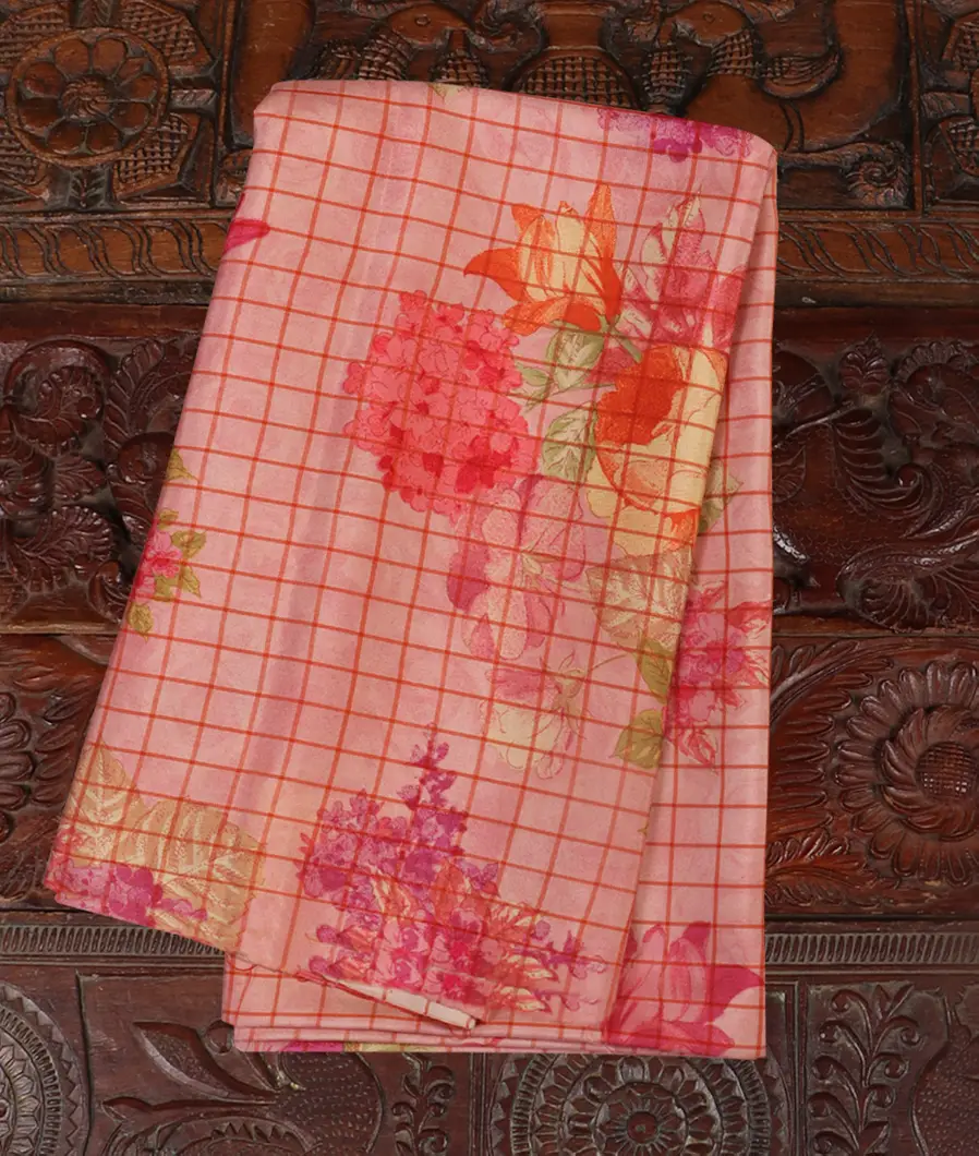 Peach Hand Printed Kanjivaram Silk Blouse T438067-image