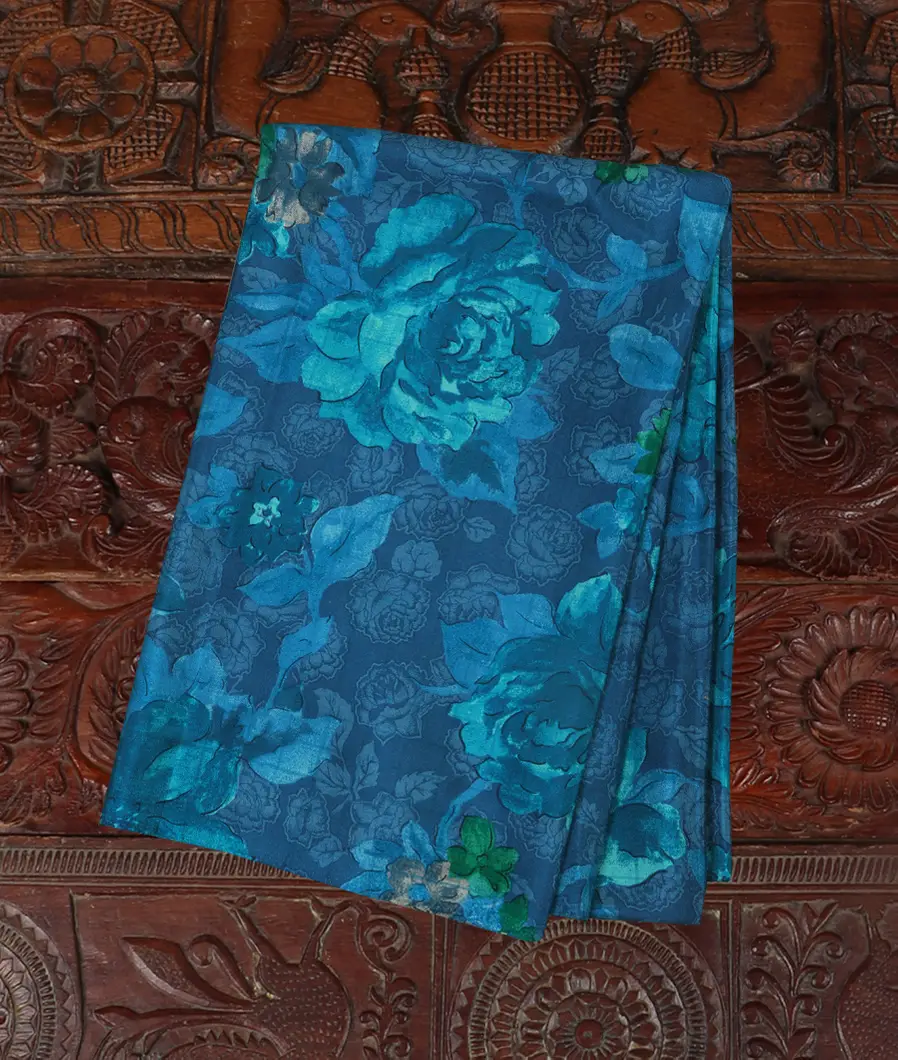 Blue Hand Printed Kanjivaram Silk Blouse T438062-image