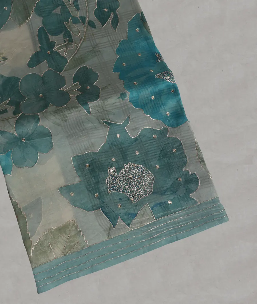 Bluish Grey Kora Organza Embroidery Saree T449613-image